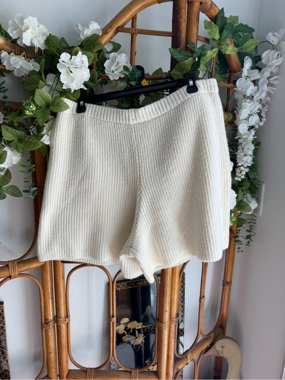 aerie Cream Ribbed High-Waist Knit Shorts